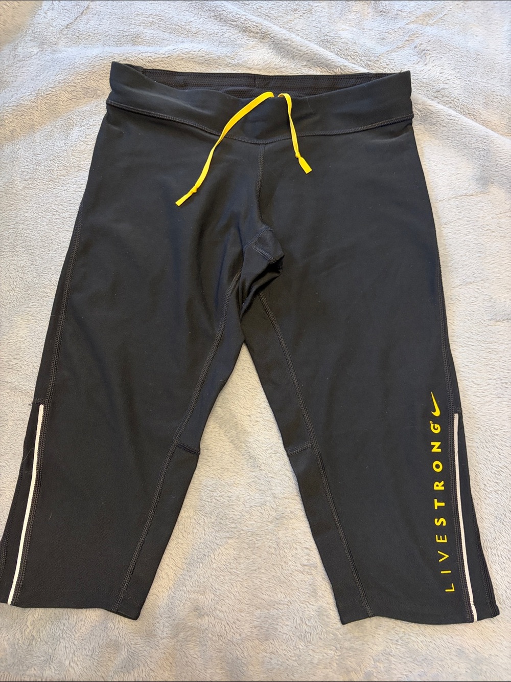 Women’s Nike Dri Fit Black Capri Leggings with Yellow Accents & Reflective
